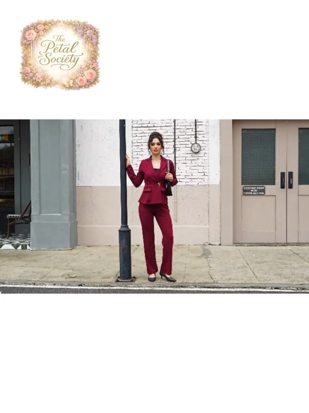 Women's 2 Piece Business Casual Pantsuit Blazer Straight Leg Pants Set